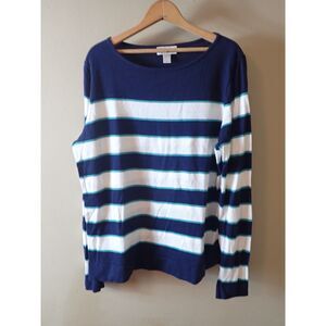 Loft Outlet Navy White Stripped Knit Top Blouse Shirt Large Sweater